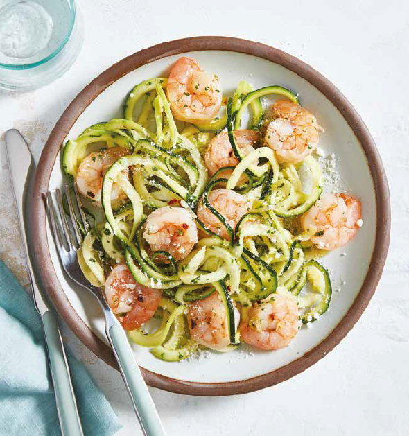 Scampi z makaronem z cukinii - celiakia - bez glutenu - przepis